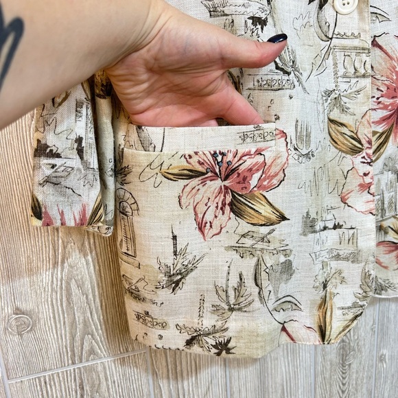 Vintage 90’s Floral Print Neutral Flax Blend Women's Blazer Size Large - Picture 6 of 13